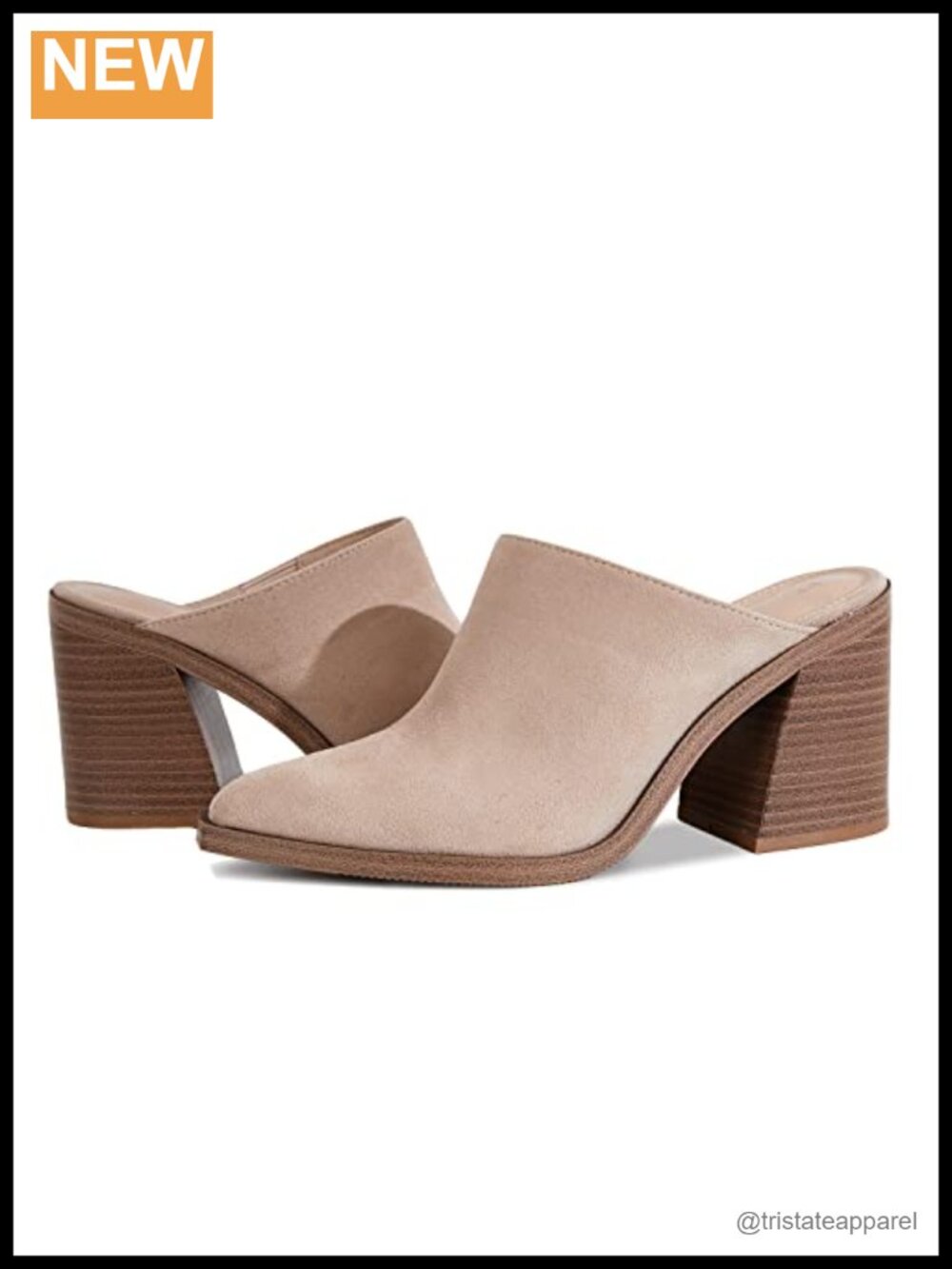 Womens Pointed Toe Block Heel Mules Faux Suede Slip-On Pumps